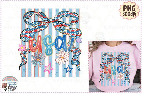 Floral USA Coquette 4th of July PNG: Graphics for T-Shirts