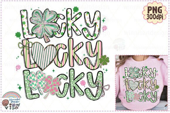 Lucky Shamrock Brushstroke Preppy Doodle T-Shirt Graphics