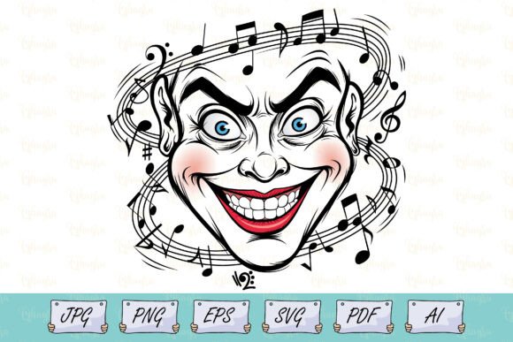 Music Notes Clown Face SVG: Graphics for T-Shirt Designs