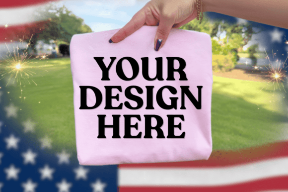 Pastel Pink Pillow Mockup with Patriotic: T-Shirt Graphics