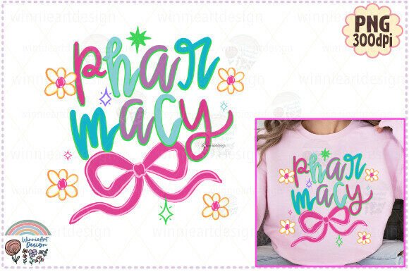 Pharmacy Preppy Neon Girly Bow Flower T-Shirt Graphics