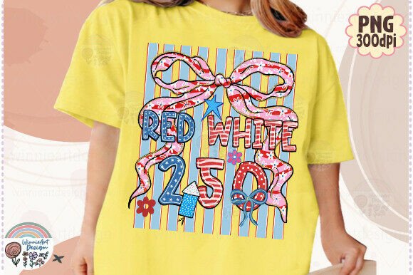 Red White and Blue Stripes Trendy Bow Graphics for T-Shirt