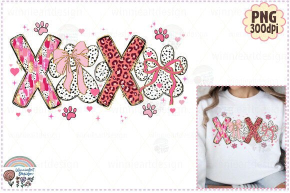 XOXO Dog Valentine Leopard Print PNG: T-Shirt Graphics